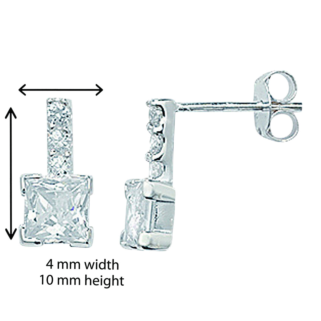 Sterling Silver Square Cubic Zirconia Earrings - Hypoallergenic Sterling Silver Jewellery for ladies by Aeon