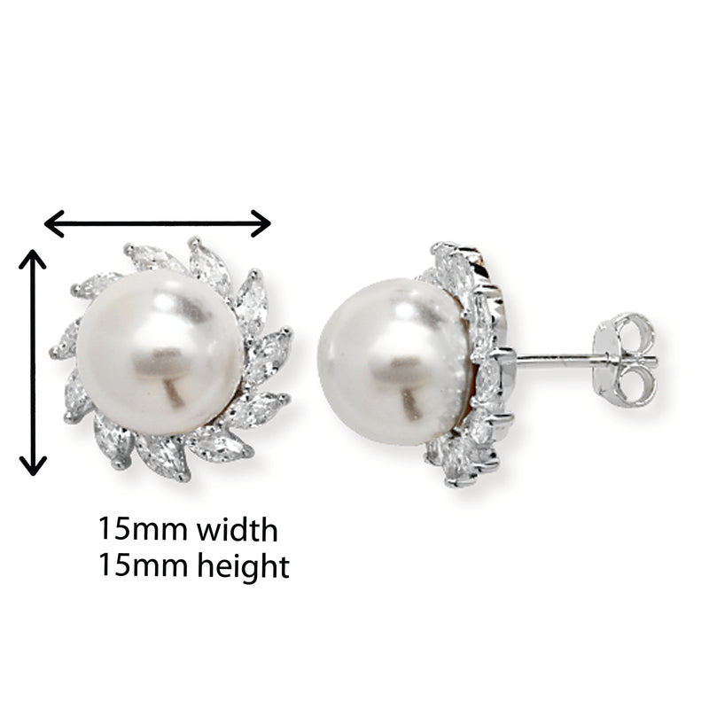 Pearl and Cubic Zirconia Floral Earrings. Hypoallergenic Sterling Silver Earrings for women by Aeon