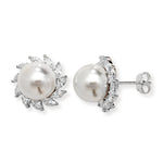 Pearl and Cubic Zirconia Floral Earrings. Hypoallergenic Sterling Silver Earrings for women by Aeon