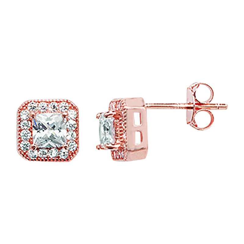 Rose Gold Plated Square Drop Earring - Hypoallergenic Sterling Silver Jewellery for Women