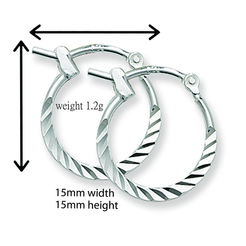 15mm Sterling Silver Diamond-Cut Hoop Sleeper Earring - Hypoallergenic Jewellery for Ladies by Aeon