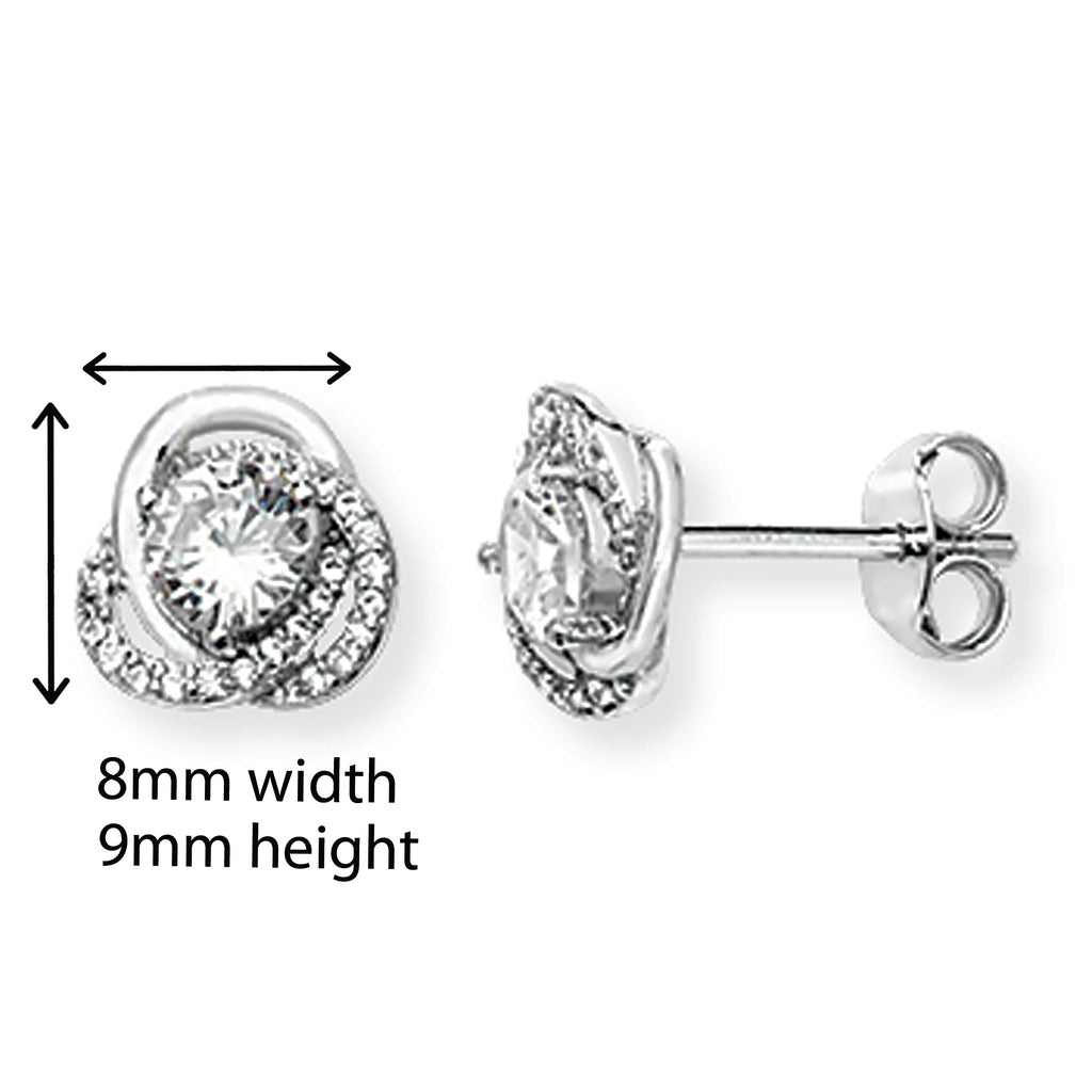 Sterling Silver Knot Stud Earring with Cubic Zirconia.  Hypoallergenic Sterling Silver Earrings for women