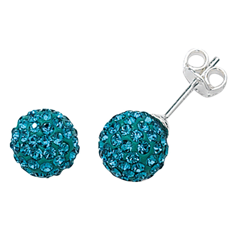 Aeon Turquoise Colour Crystal Ball Drop Earrings - Hypoallergenic Sterling Silver  for Ladies, Silver Earrings for Women, Comfort Elegant Style Durable Quality Simple Cubic Zirconia Drops - 9mm * 9mm