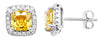 Square Citrine and White Cubic Zirconia Earrings - Hypoallergenic Sterling Silver for Ladies