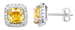 Square Citrine and White Cubic Zirconia Earrings - Hypoallergenic Sterling Silver for Ladies