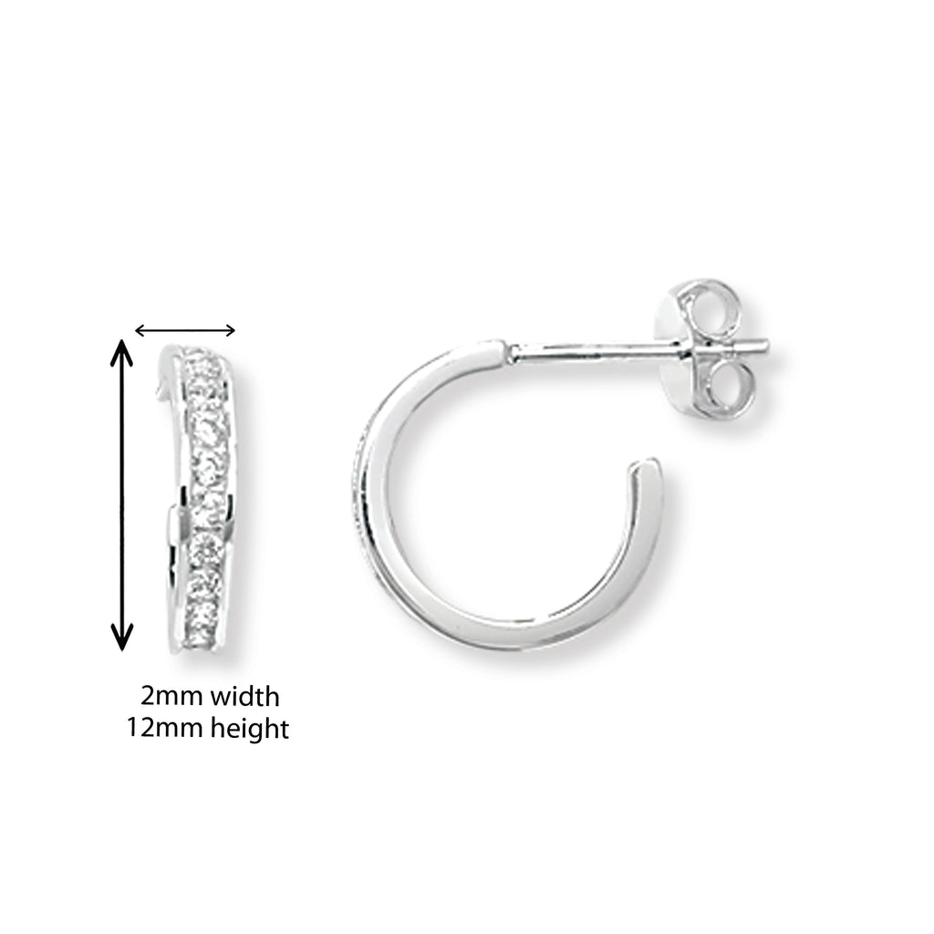 Sterling Silver Cubic Zirconia Half Hoop Earrings.  Hypoallergenic Ladies Jewellery by Aeon