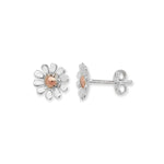 Kids Daisy Earrings, with Rose Gold Plated Floral Head. Hypoallergenic Sterling Silver Earrings for kids