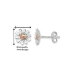 Kids Daisy Earrings, with Rose Gold Plated Floral Head. Hypoallergenic Sterling Silver Earrings for kids