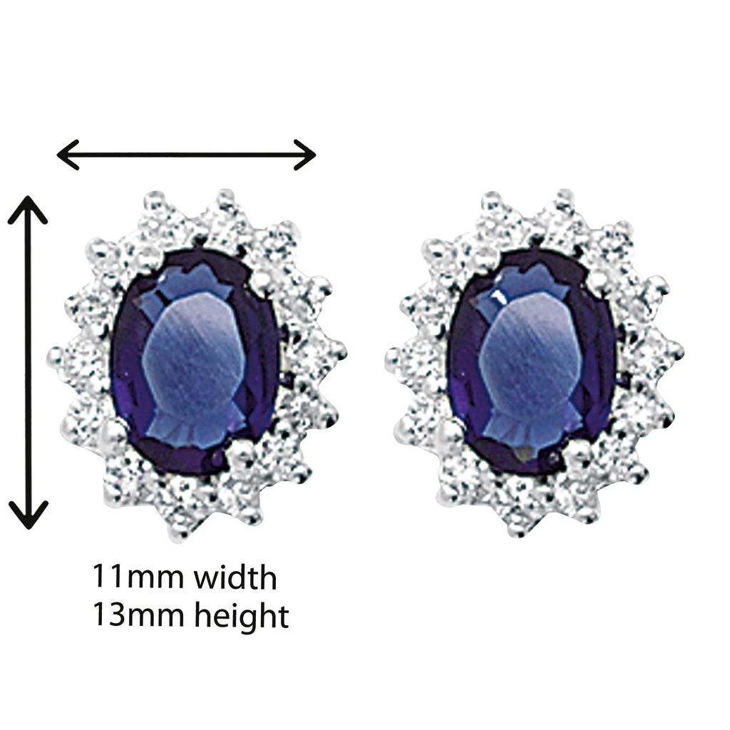 Sapphire and White Cubic Zirconia Stud Earrings - Hypoallergenic Sterling Silver Post Jewellery for Ladies