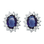 Sapphire and White Cubic Zirconia Stud Earrings - Hypoallergenic Sterling Silver Post Jewellery for Ladies