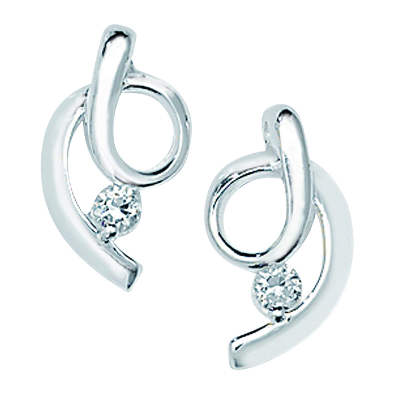 Sterling Silver Twist Drop Earring with White Cubic Zirconia - Hypoallergenic Silver Jewellery for women by Aeon - 14mm * 8mm