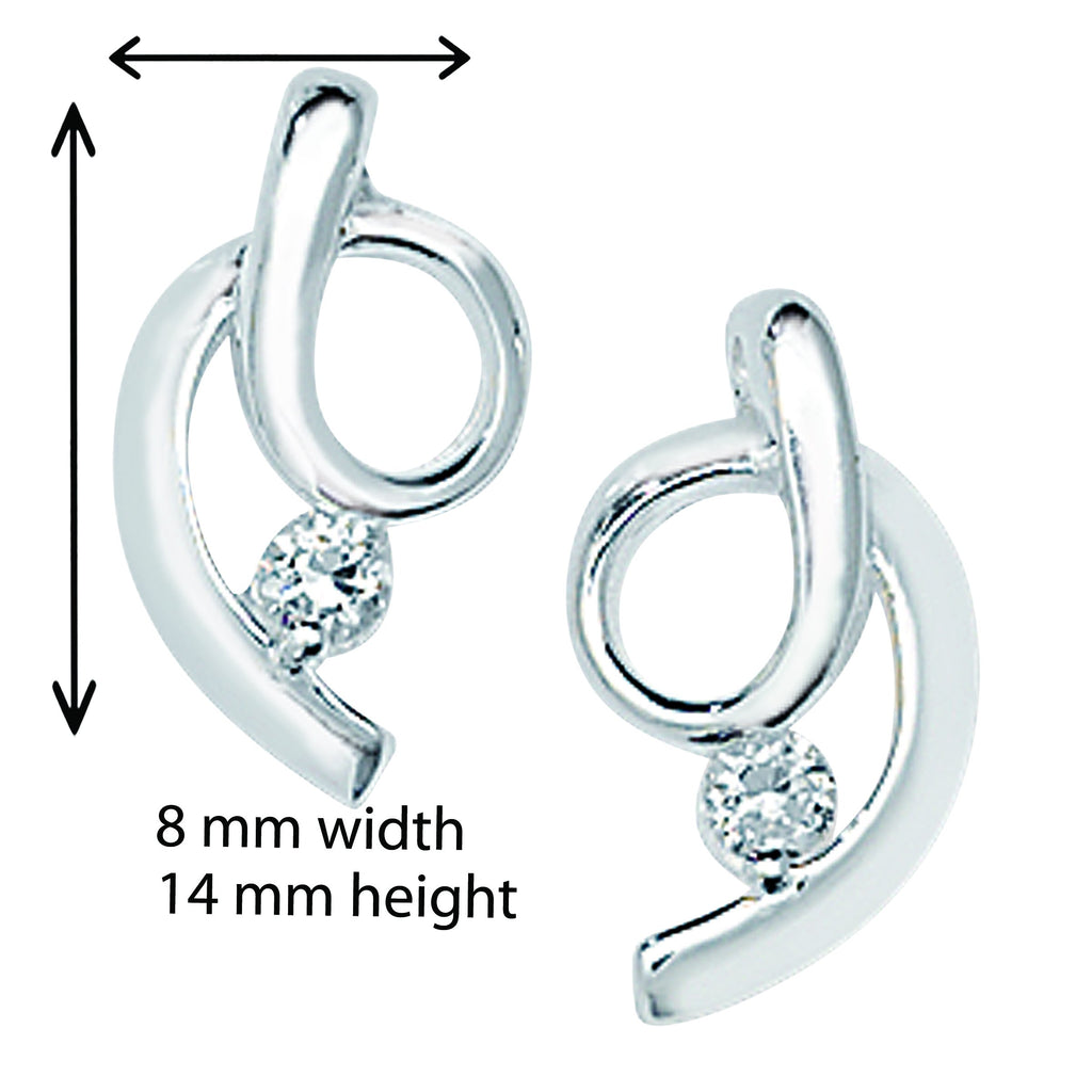 Sterling Silver Twist Drop Earring with White Cubic Zirconia - Hypoallergenic Silver Jewellery for women by Aeon - 14mm * 8mm