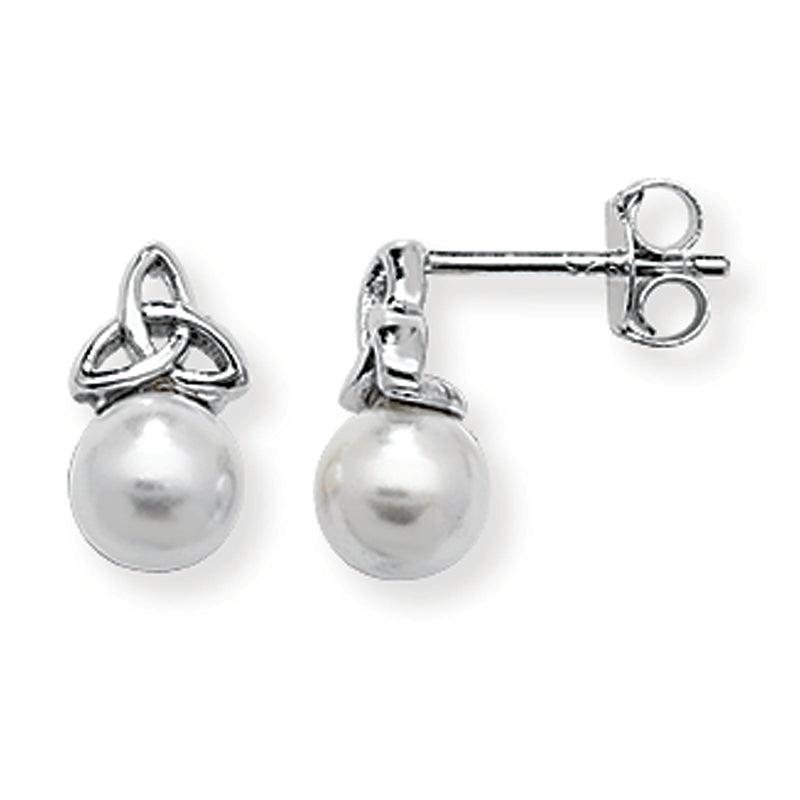 Sterling Silver Celtic Pearl Drop Earrings. 11mm * 6mm 925 Hypoallergeneric  Pearl Celtic Drop Earrings For Women