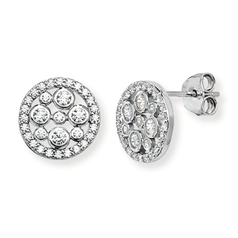 Round Circles Cubic Zirconia Stud Earrings.  Hypoallergenic Silver Earrings For Women