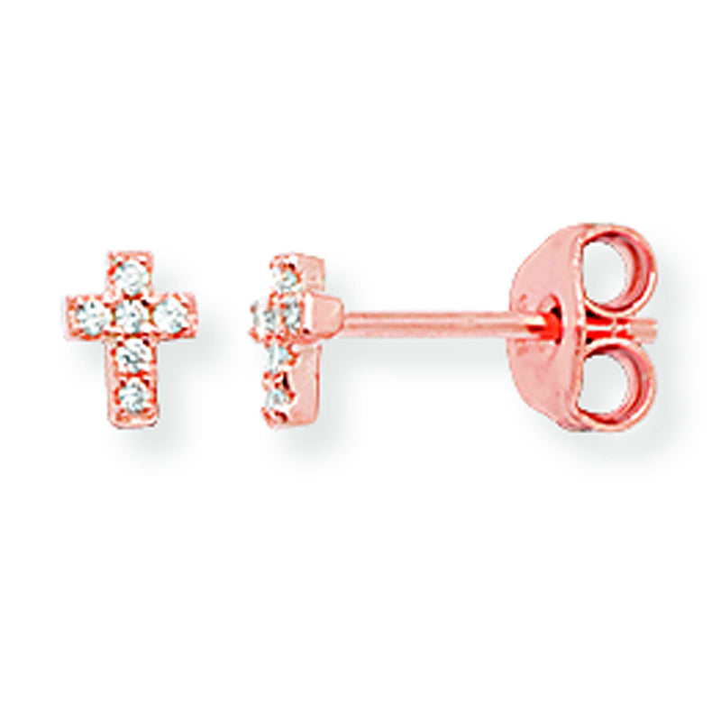 Small Cross Stud Earrings.  Hypoallergenic Silver Rose Gold Plated Cross Stud Earrings for Women