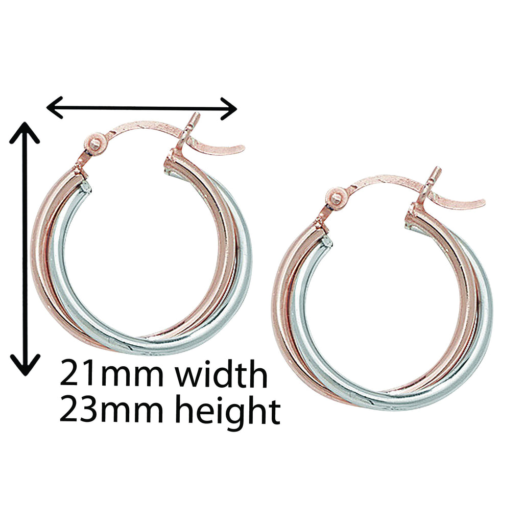 Sterling Silver 2 Tone Hoop Sleeper Earring - Hypoallergenic Jewellery for Ladies by Aeon- 23mm * 21mm