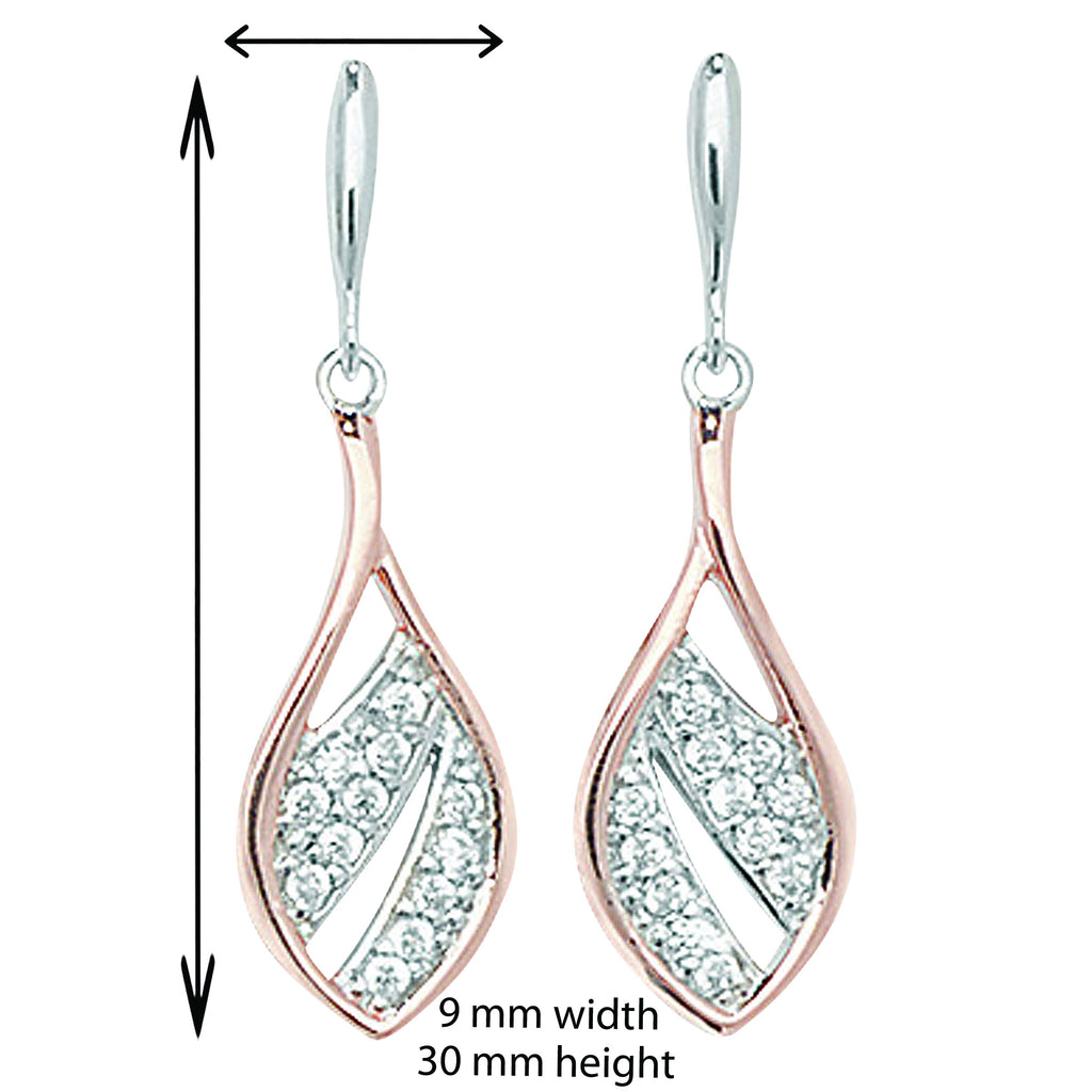 Sterling Silver 2 Tone Statement Drop Earring Set With Cubic Zirconia - Hypoallergenic Silver Jewellery for women by Aeon- 30mm * 9mm