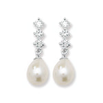 Sterling Silver Synthetic Pearl and Cubic Zirconia Drop Earrings.  Hypoallergenic Silver Jewellery for women by Aeon