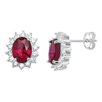 Garnet and White Cubic Zirconia Oval Stud Earrings - Hypoallergenic Sterling Silver Post Jewellery for Ladies