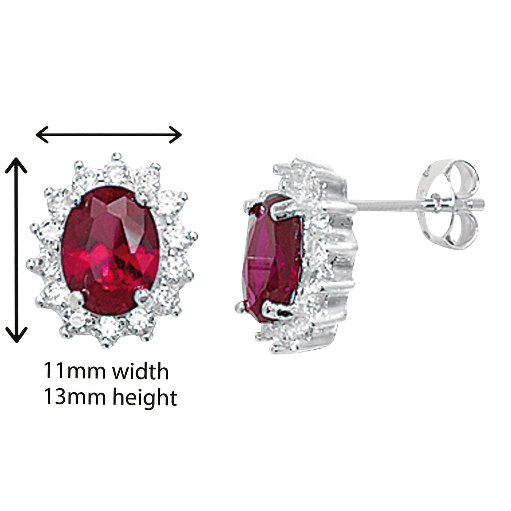 Garnet and White Cubic Zirconia Oval Stud Earrings - Hypoallergenic Sterling Silver Post Jewellery for Ladies