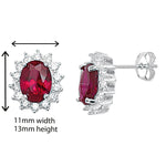 Garnet and White Cubic Zirconia Oval Stud Earrings - Hypoallergenic Sterling Silver Post Jewellery for Ladies