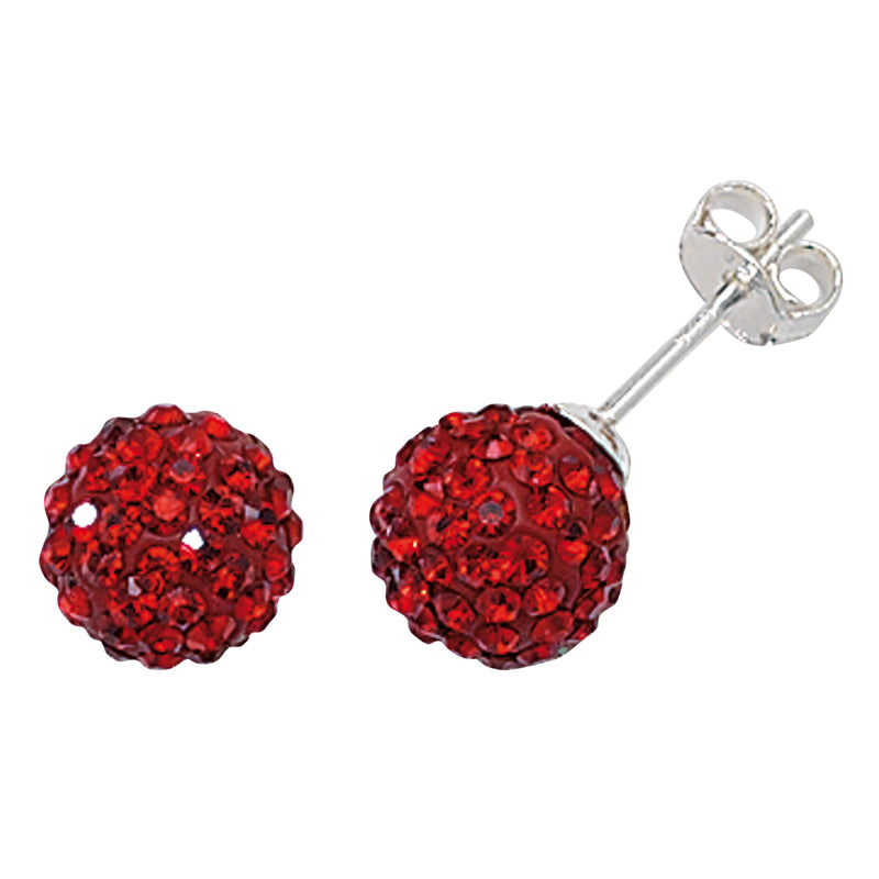 Aeon Red Colour Crystal Ball Drop Earrings - Hypoallergenic Sterling Silver for Ladies, Silver Earrings for Women, Comfort Elegant Style Durable Quality Simple Cubic Zirconia Drops - 9mm * 9mm