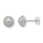 Synthetic Pearl Stud Earrings Set with Crystals.  Hypoallergenic Sterling Silver Earring for women by Aeon