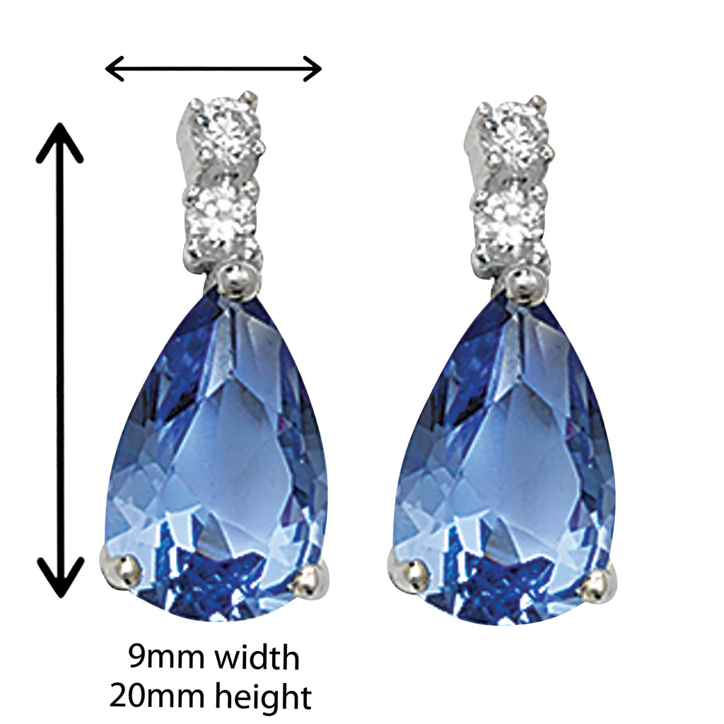 Sapphire and White Pear Drop Earrings - Hypoallergenic Silver Jewellery for women by Aeon