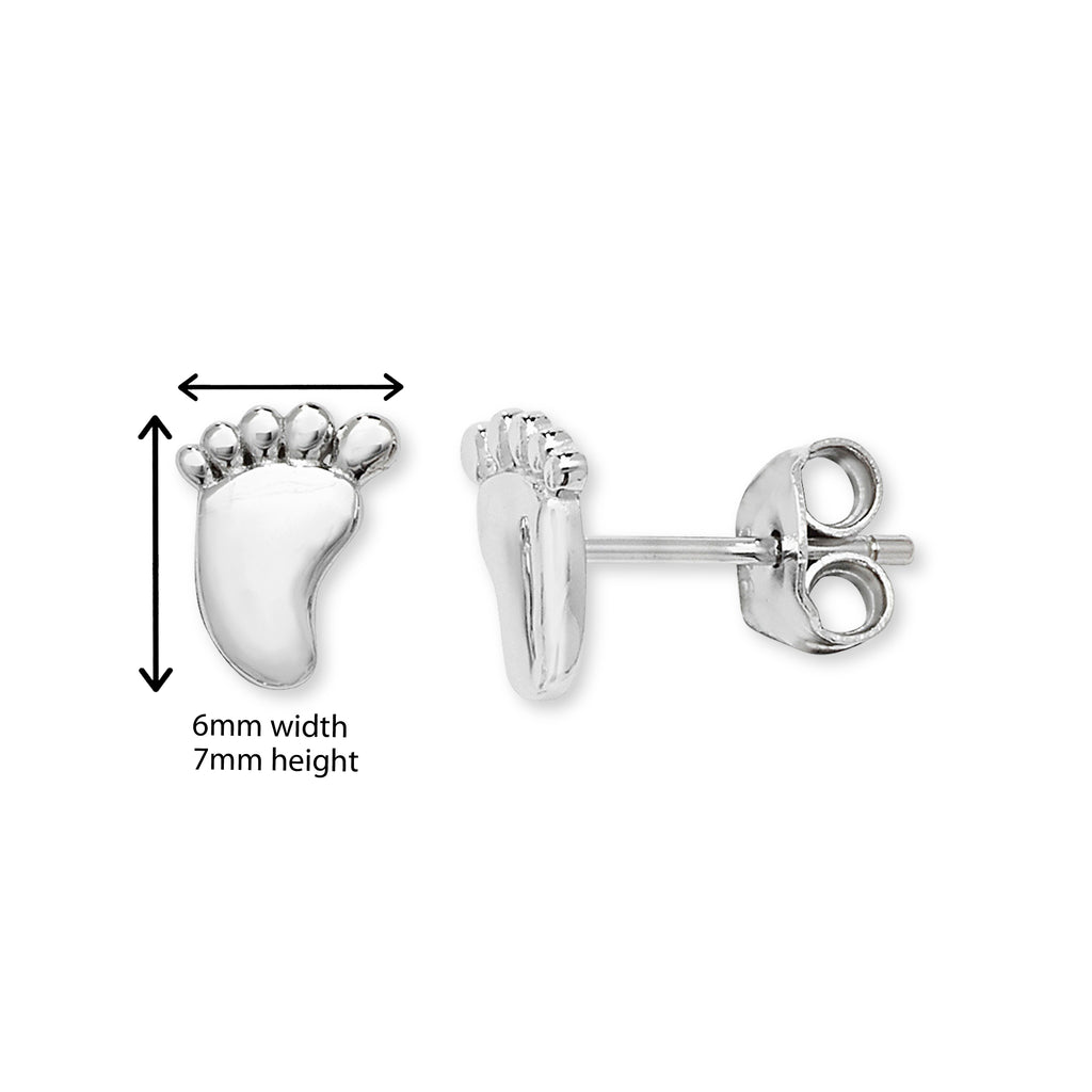 Kids Foot Stud Earrings. Hypoallergenic Sterling Silver Earrings for kids