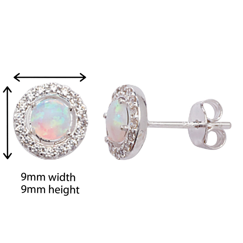 Synthetic Opal White Cubic Zirconia Round Earrings - Hypoallergenic Sterling Silver Earrings for Women