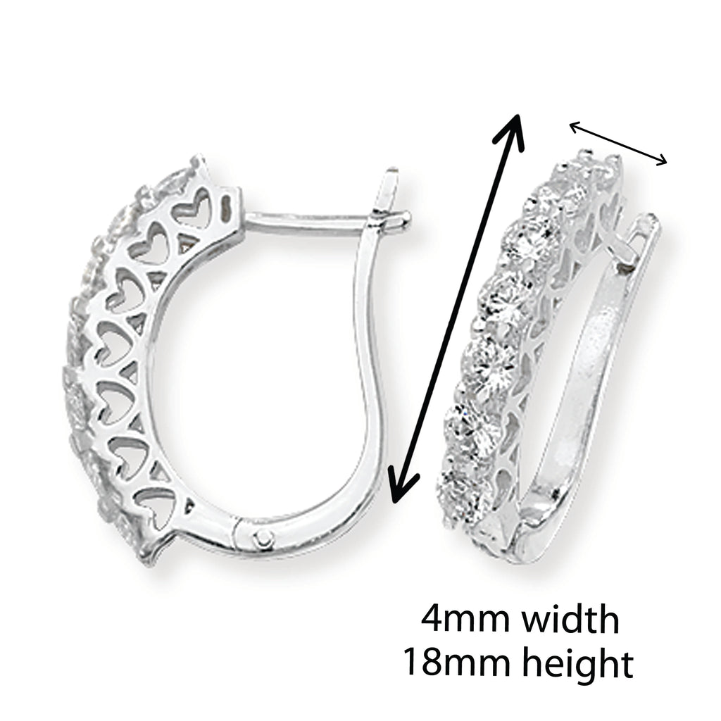 Sterling Silver Cubic Zirconia Hoop Earrings With Heart Design.  Hypoallergenic Ladies Jewellery by Aeon