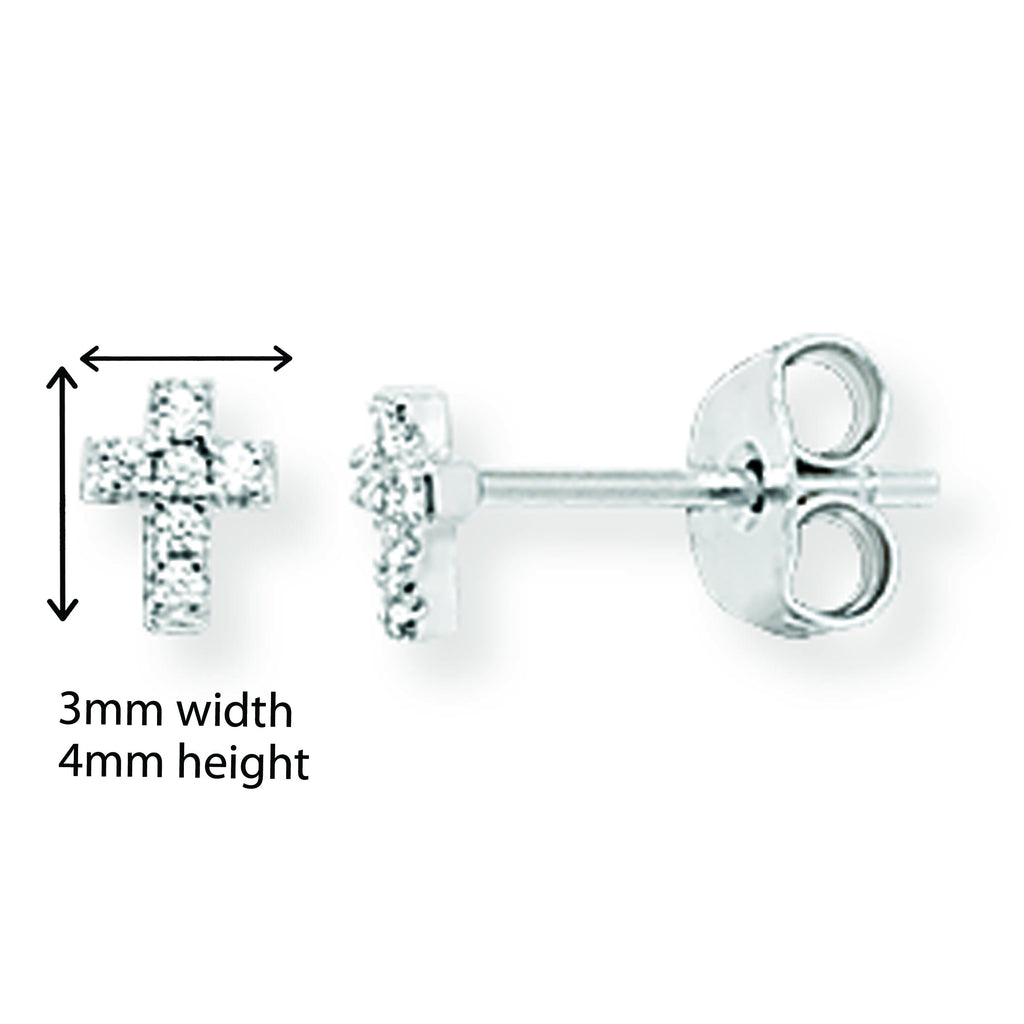 Small Cubic Zirconia Cross Stud Earrings. Hypoallergenic Silver Stud Earrings for Women