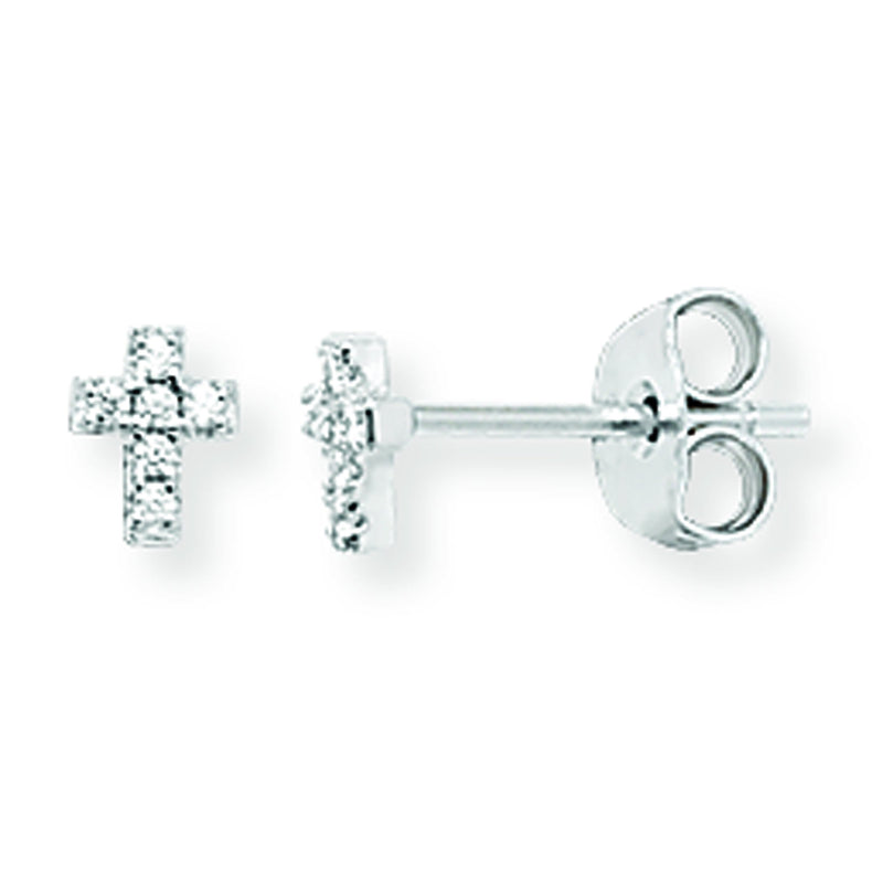 Small Cubic Zirconia Cross Stud Earrings. Hypoallergenic Silver Stud Earrings for Women