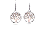 Sterling Silver Tree of Life Earrings set with Cubic Zirconia and Rose Gold Plating. Hypoallergenic Sterling Silver Earrings for women