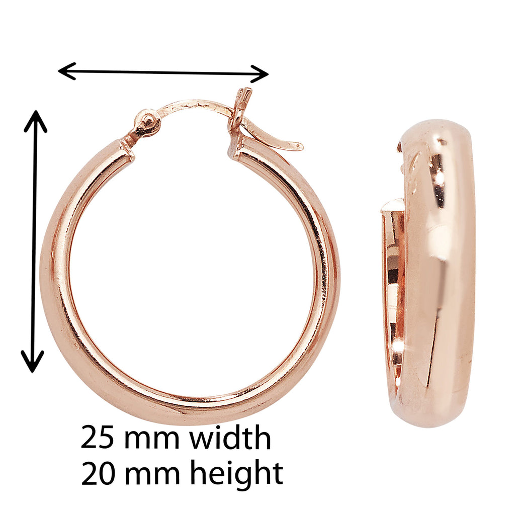 Sterling Silver Rose Gold Plated Round Sleeper Hoop Earring - Hypoallergenic Jewellery for Ladies by Aeon- 20mm * 25mm