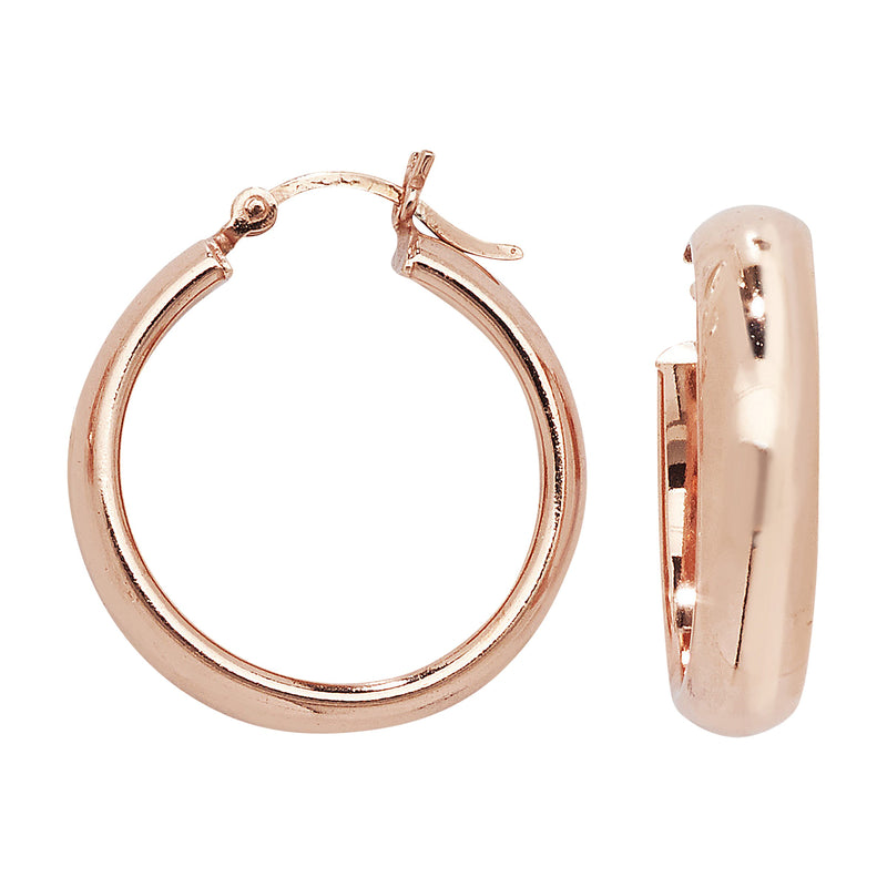 Sterling Silver Rose Gold Plated Round Sleeper Hoop Earring - Hypoallergenic Jewellery for Ladies by Aeon- 20mm * 25mm