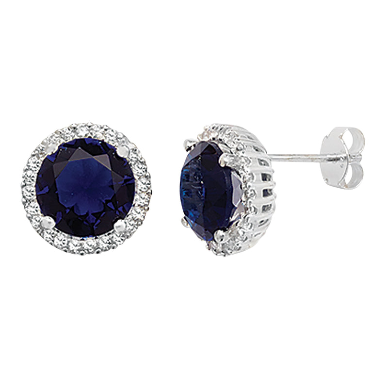 Sapphire Cubic Zirconia Round Stud Earring - Hypoallergenic Sterling Silver Jewellery for Ladies