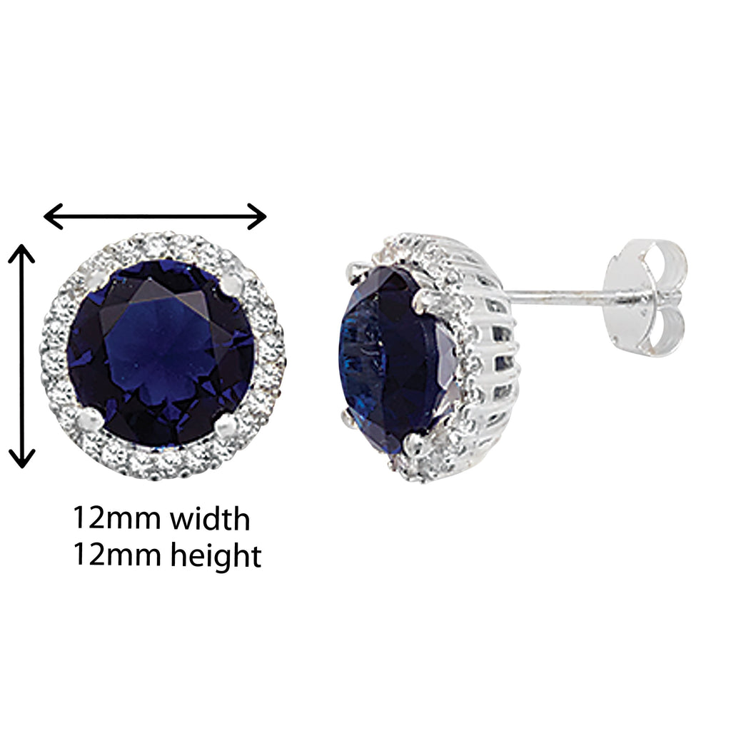 Sapphire Cubic Zirconia Round Stud Earring - Hypoallergenic Sterling Silver Jewellery for Ladies