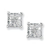 Sterling Silver Fancy Cut Square Earrings with Cubic Zirconia.  Hypoallergenic Silver Stud Earrings For Women