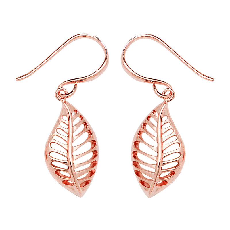 Aeon Sterling Silver Rose Gold Plated Leaf Drop Earring - Hypoallergenic Sterling Silver Jewellery for Women - Elegant Design Unique Durable Style for Ladies - 32mm * 11mm