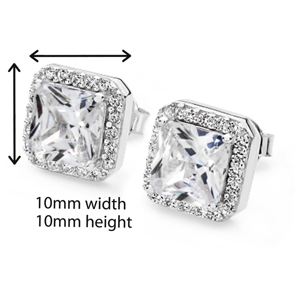 Aeon Real Sterling Silver Cubic Zirconia Halo Earring 10mm * 10mm 925 Hypoallergenic Silver Earrings For Women