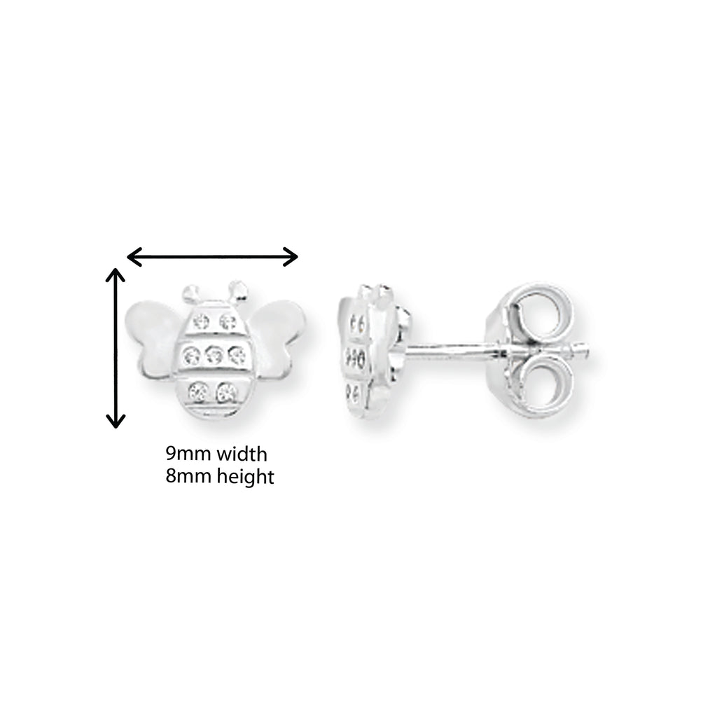 Kids Bee Stud Earrings with Cubic Zirconia. Hypoallergenic Sterling Silver Earrings for kids