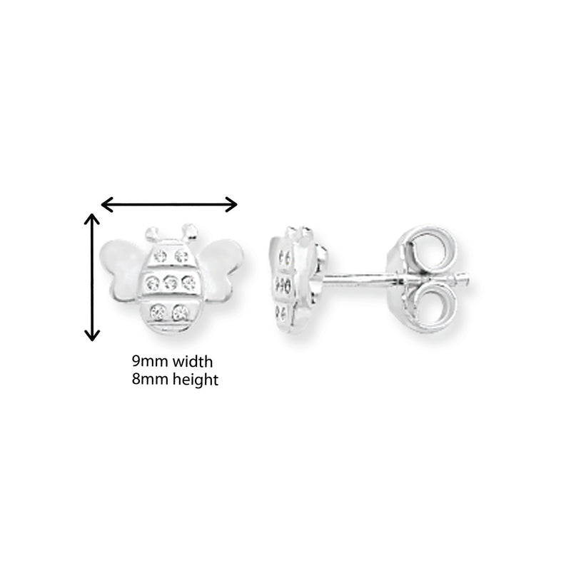 Kids Bee Stud Earrings with Cubic Zirconia. Hypoallergenic Sterling Silver Earrings for kids