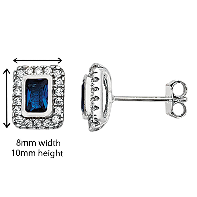 Sapphire and White Cubic Zirconia Earring - Hypoallergenic Silver Jewellery for women by Aeon - 10mm * 8mm