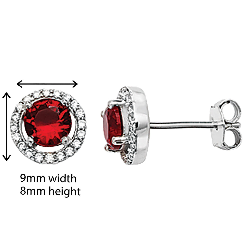 Ruby and White Cubic Zirconia Earring - Hypoallergenic Sterling Silver Earrings for Women