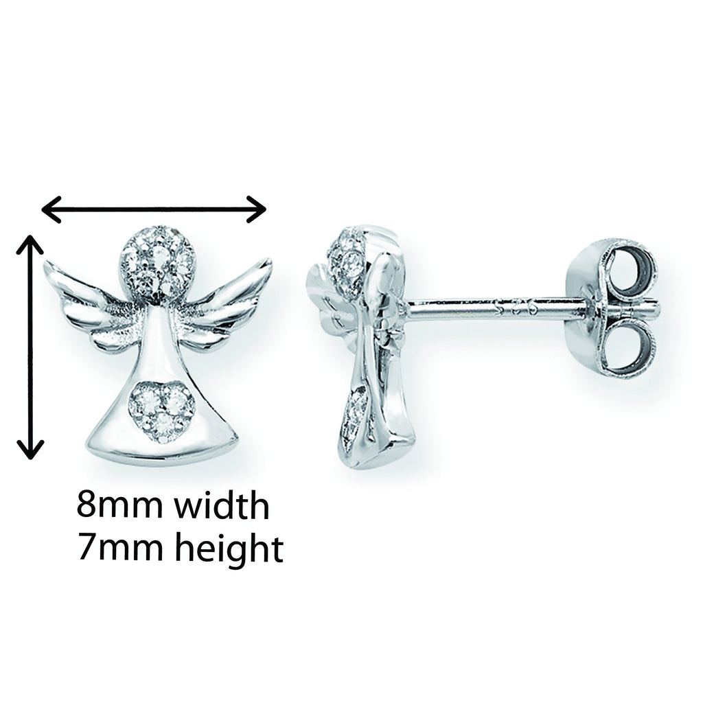 Heart Angel Stud Earrings. Hypoallergenic Sterling Silver Stud Earrings for Women