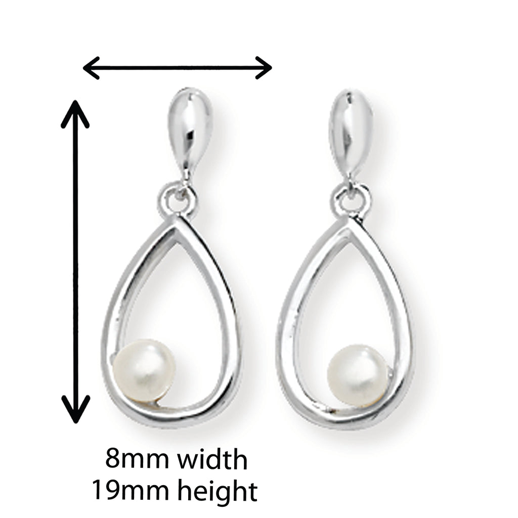 Sterling Silver Oval Drop Earrings with Synthetic Pearl.  Hypoallergenic Silver Jewellery for women by Aeon