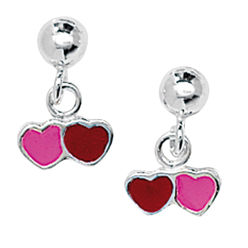 Sterling Kids Double Heart Drop Stud Earring - Hypoallergenic Jewellery Kids - 12mm * 8mm