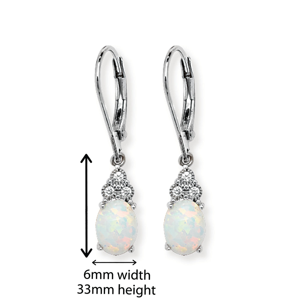 Sterling Silver Opal Drop Earring. Hypoallergenic Silver Jewellery for women by Aeon