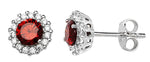 Ruby and White Cubic Zirconia Round Earring - Hypoallergenic Sterling Silver Earrings for Women